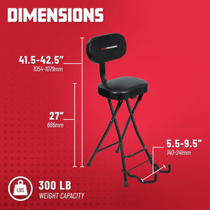 Seat with Padded Cushion, Ergonomic Backrest & Fold Holds Electric Acoustic Guitar Stand (GFW-GTR