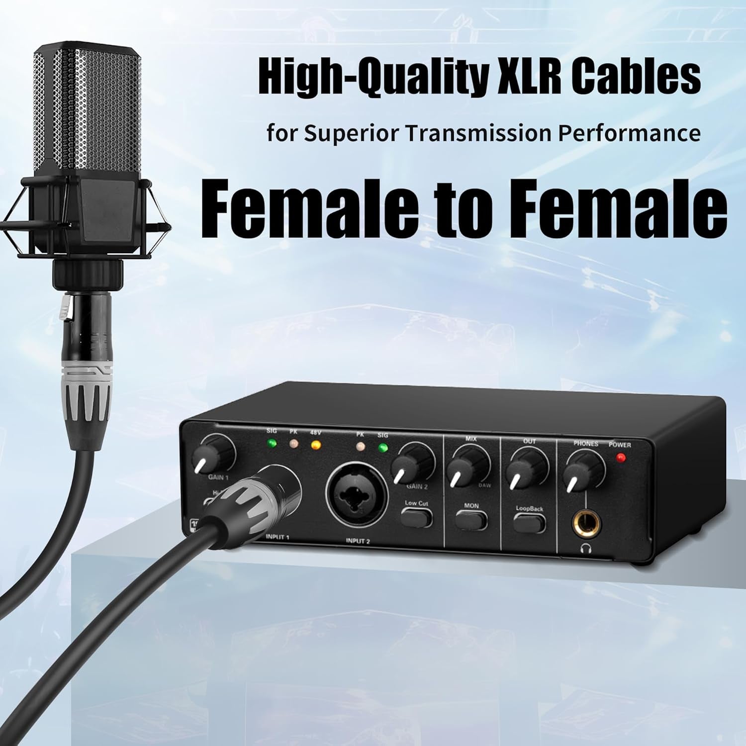 XLR Female to Female Cables 25 Ft 2 Pack – Balanced 3-Pin Mic Patch Cables with 22 AWG OFC for Microphones, Mixers, and Studio