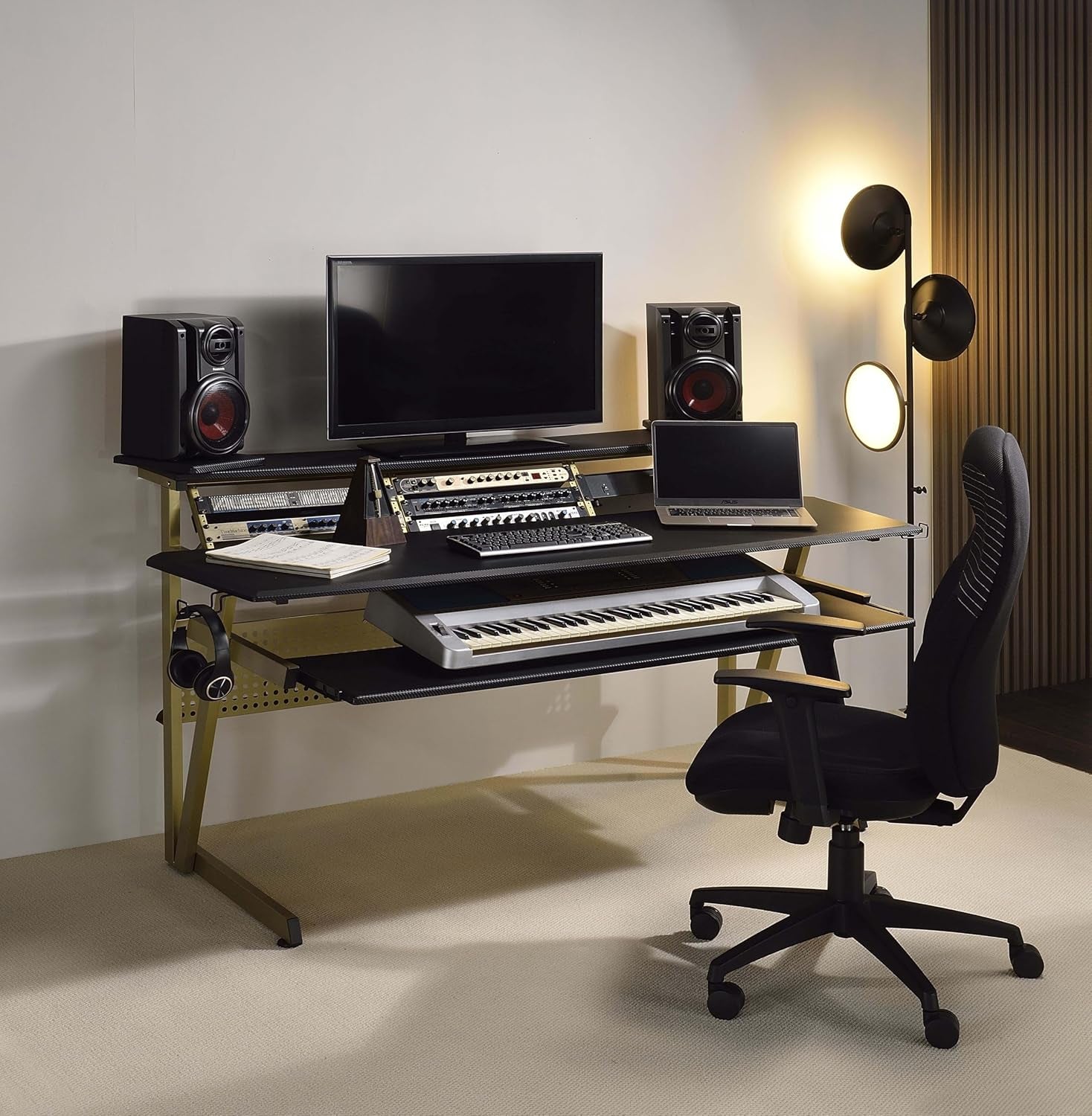 Saida Rectangular Music Desk with Headphone Holders in Black