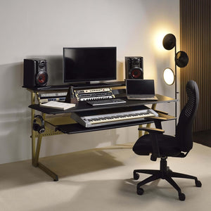 Saida Rectangular Music Desk with Headphone Holders in Black