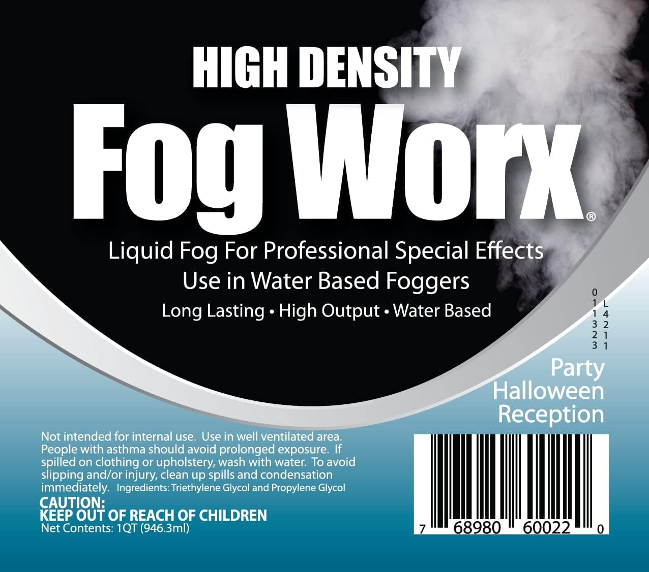 Fogworx Extreme High Density Fog Juice - Quart – 32 Fluid Ounces of Long Lasting, High Output, Odorless Water Based Machine Fluid for 400 to 1500 Watt Machines