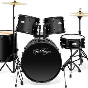 5-Piece Complete Full Size Adult Drum Set with Remo Batter Heads - Black