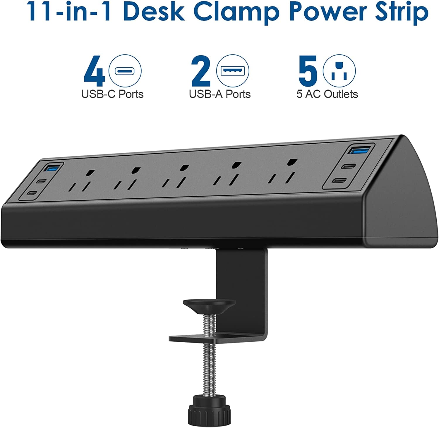 Desk Clamp Power Strip with 4 PD 20W USB-C Ports, 6 AC Outlets, 6 USB Ports, 40W Fast Charging Station, 6Ft Cord, Perfect for 1.96" Tabletop Edge