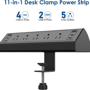 Desk Clamp Power Strip with 4 PD 20W USB-C Ports, 6 AC Outlets, 6 USB Ports, 40W Fast Charging Station, 6Ft Cord, Perfect for 1.96