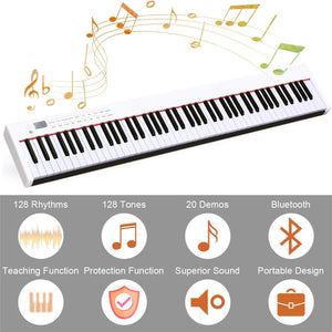 BX-II 88-Key Portable Touch Sensitive Digital Piano, Upgraded Electric Keyboard with MIDI/USB Keyboard, Bluetooth, Dynamics Adjustment, Sustain Pedal, Power Supply, and Black Handbag (White)