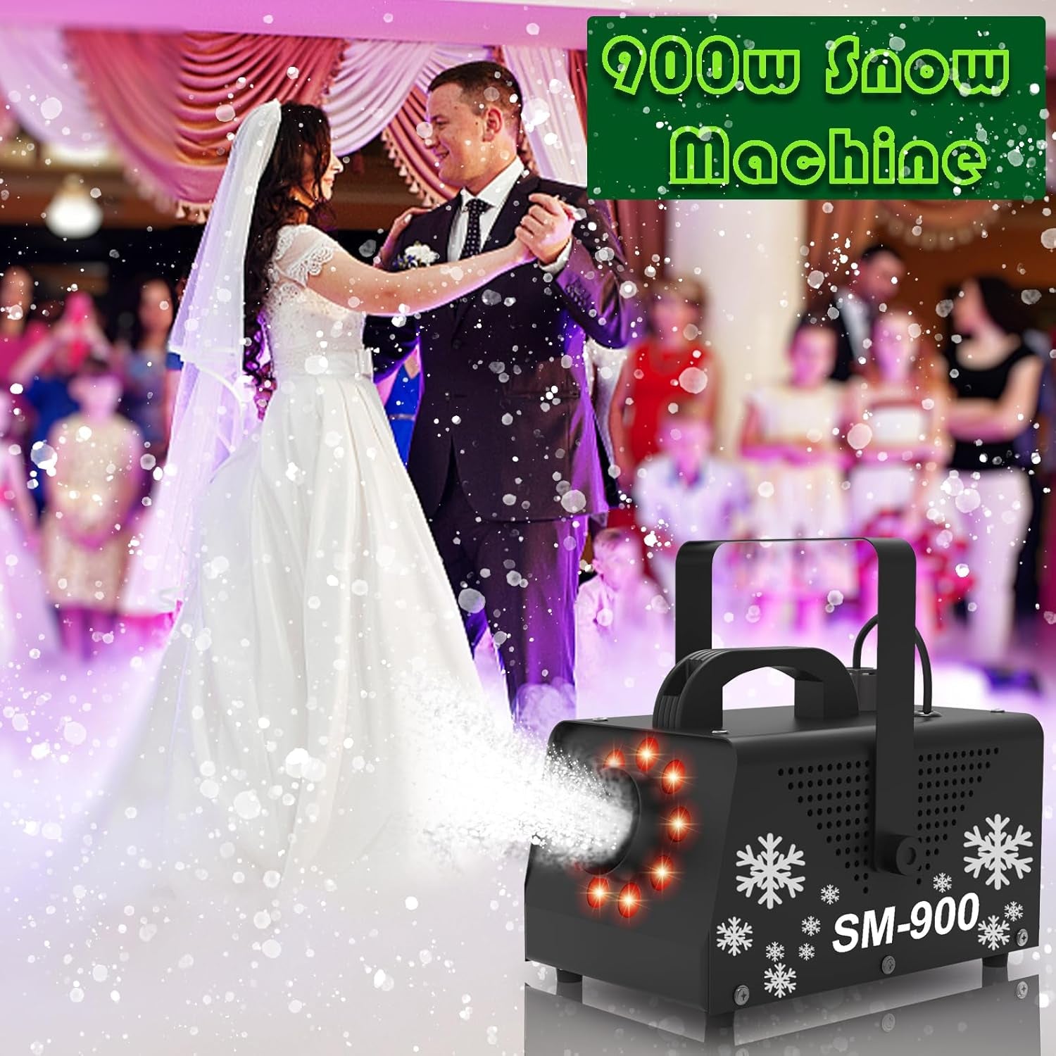 900W Snow Machine with 9 Lights Christmas Gift,High Output Fake Snow Machine with Remote,Snow Machine Indoor,Outdoor Snow Making Machine,Snow Maker Machine,Snowflake Machine Parade,Party