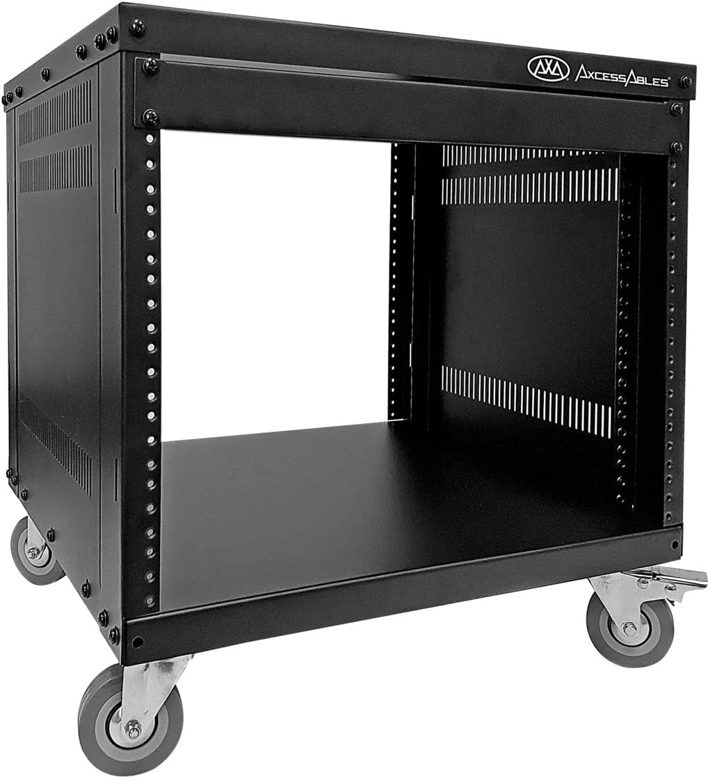 Axcessables 12U AV Rack Stand | 12 Space Component Rack Cabinet | Removable Side Panels for Open-Frame | 550Lb Capacity Four Post Network Server Case| 19-Inch Rack-Mountable Cabinet (RK12U)