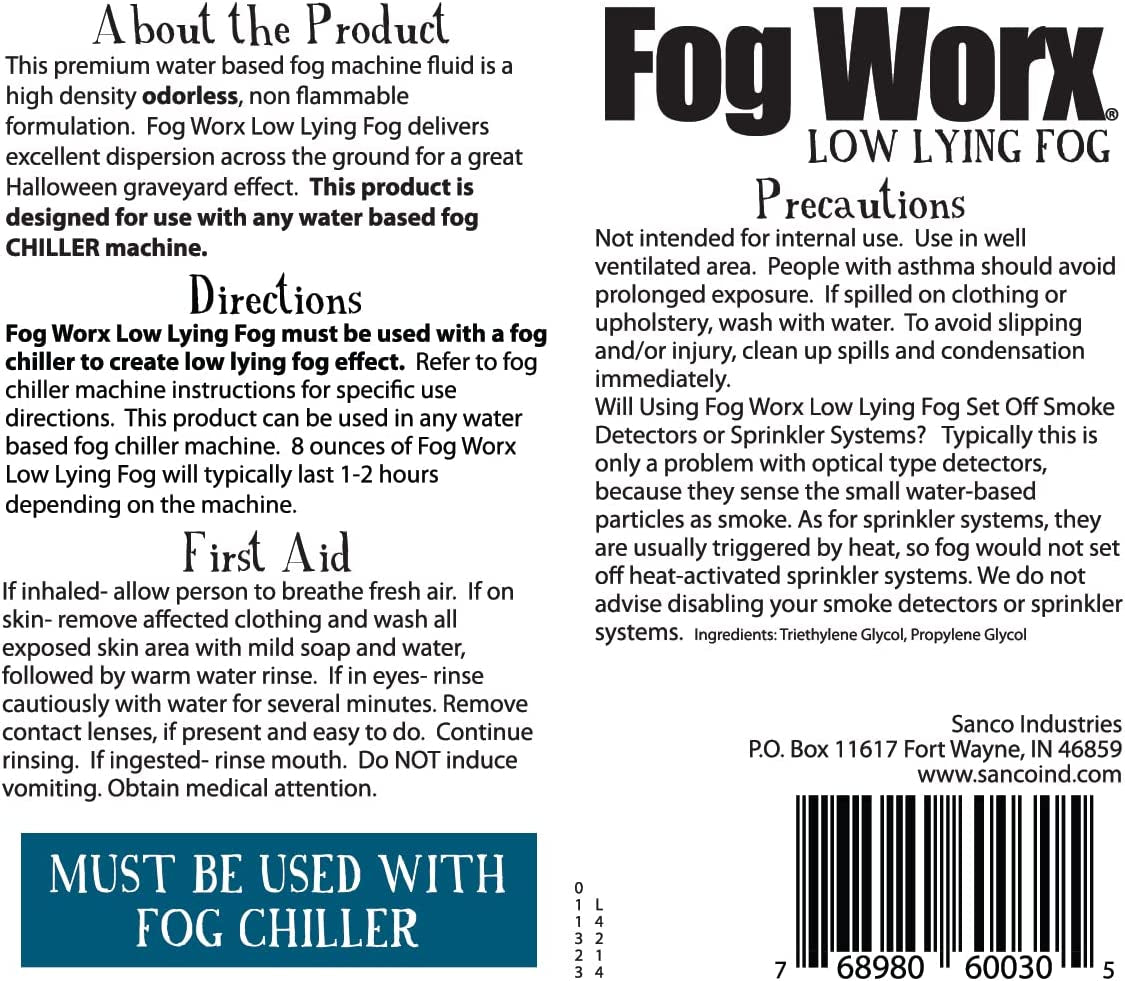 Fogworx Low Lying Fog Juice, Long Lasting Low Lying Indoor-Outdoor Fog, Designed Fog Chillers, Ground Foggers and Low Lying Fog Generators, 1 Quart