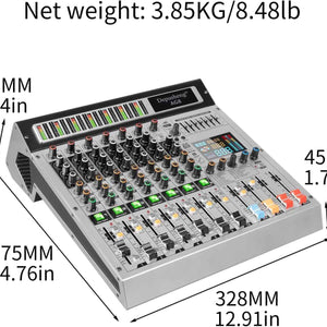 AG8 Professional Audio Mixer 8 Channel with MP3 Player Source USB Recording,With Grouping and 2 AUX Interfaces, 99DSP Effectfor Professional and Beginners