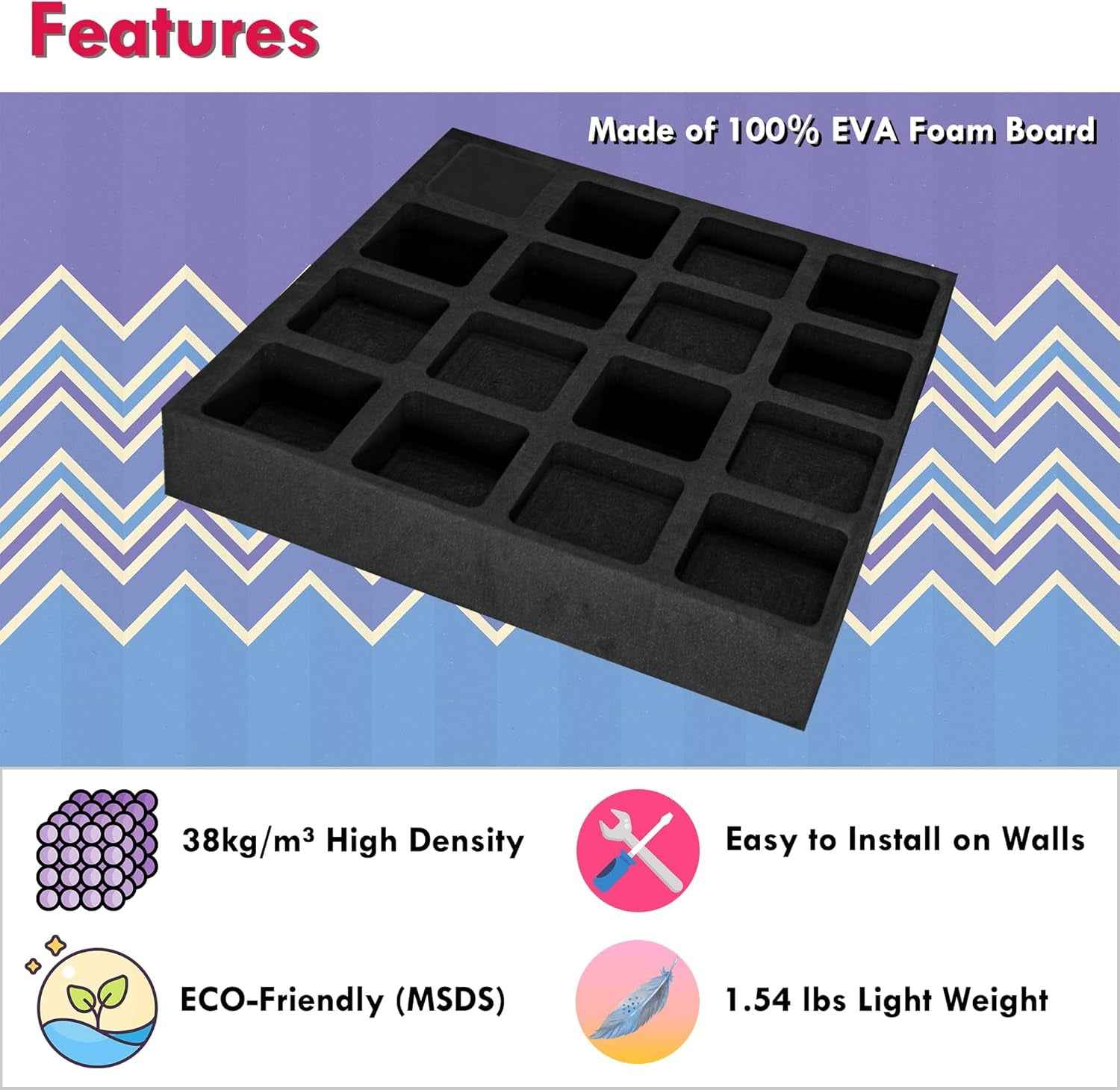 EVA Foam Acoustic Diffusers 4Pcs Waffle Style