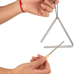 Triangle Hand Percussion with Striker, Rhythm Steel Triangles Music Instrument (5 Inch)