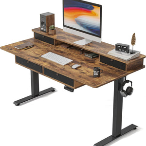 Adjustable Electric Standing Desk with Storage Drawers - 55