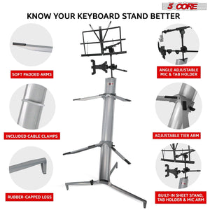 5Core Keyboard Stand Z Style Sturdy Adjustable Electric Piano Riser Holder + Whe