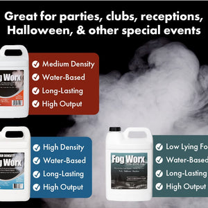 Fogworx Extreme High Density Fog Juice - Long Lasting, High Output, Water Based Fog Machine Fluid - Half Gallon, 64Oz