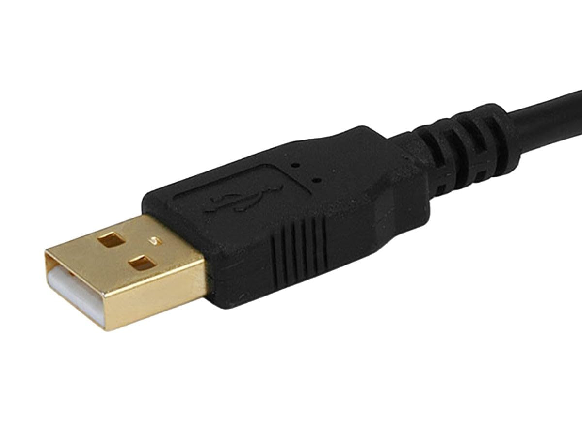 USB-A Male to USB-B Male 2.0 Cable - 28/24AWG, Shielded, Gold Plated, 15 Feet, Black