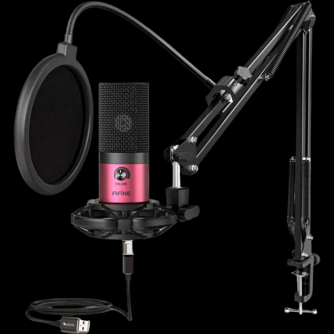 USB Condenser Microphone Kit Rose Red W/ Boom Stand