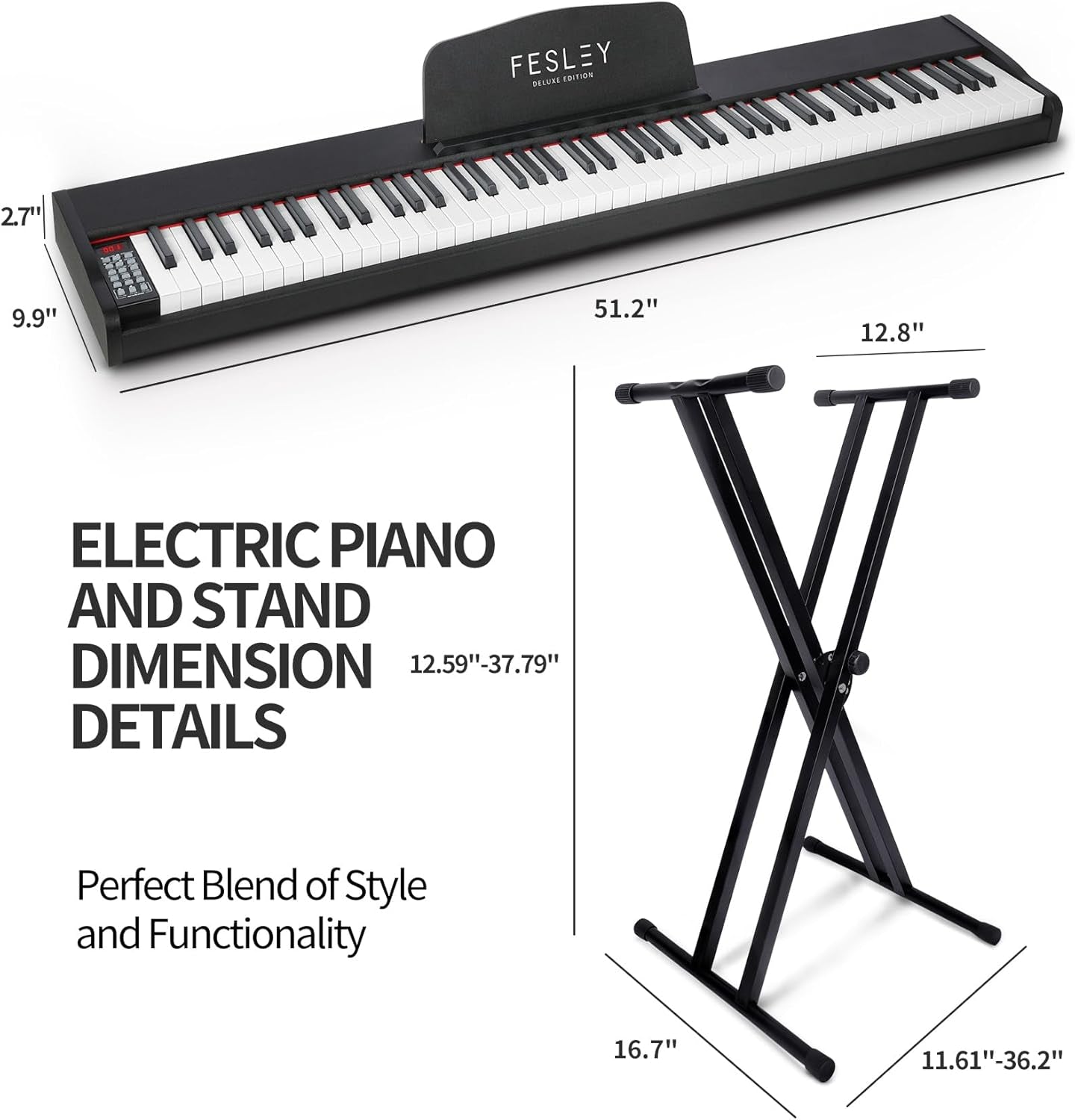 Semi-Weighted Piano Keyboard 88 Keys with Stand, Full-Size Electric Keyboard Piano for Beginners,Portable 88 Key Keyboard with 900 Tones,700 Rhythms,110 Demo Songs,Usb-Midi, FEP300X, Black