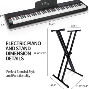 Semi-Weighted Piano Keyboard 88 Keys with Stand, Full-Size Electric Keyboard Piano for Beginners,Portable 88 Key Keyboard with 900 Tones,700 Rhythms,110 Demo Songs,Usb-Midi, FEP300X, Black