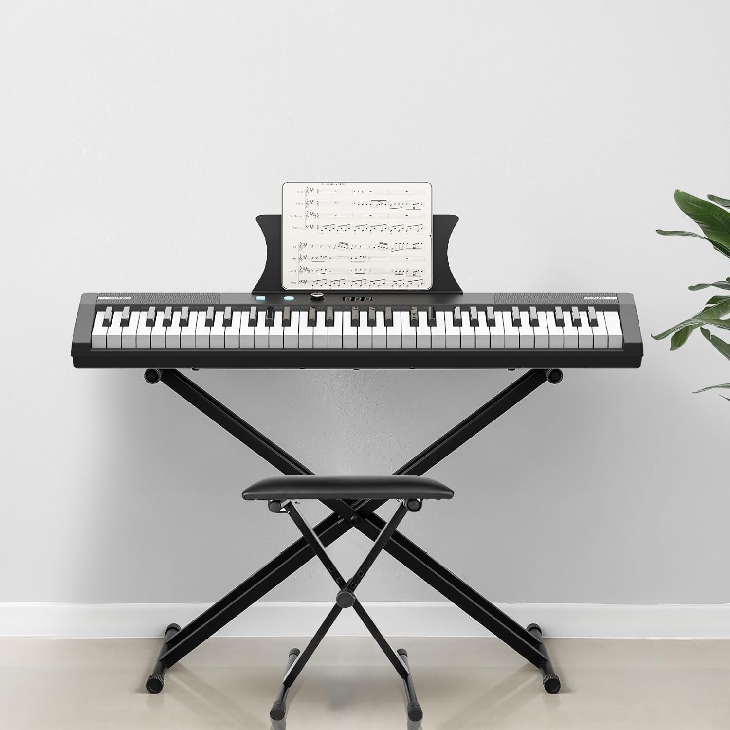 61-Key Portable Electric Keyboard Piano, Semi-Weighted Keys with Power Supply, Built-In Speakers, Pedal, Stand, and Stool,For Beginners and Professionals, Perfect Birthday or Christmas Gift