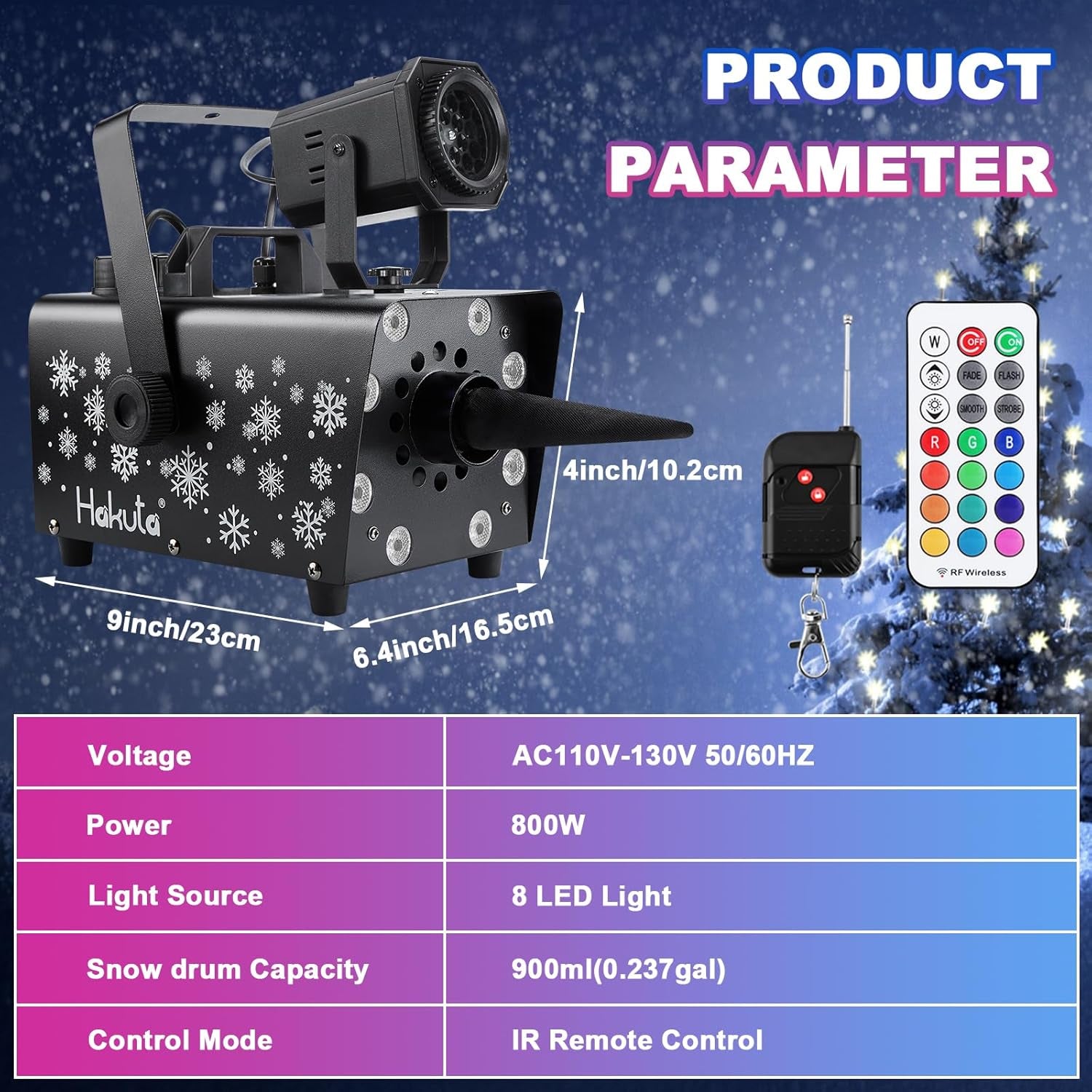 Upgraded 800W Snow Machine with 8 LED RGB Lights, LED Projection, and 2 Wireless Remotes, Perfect for Christmas, Halloween,Parties, Wedding and DJ Stage …