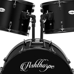 5-Piece Complete Full Size Adult Drum Set with Remo Batter Heads - Black