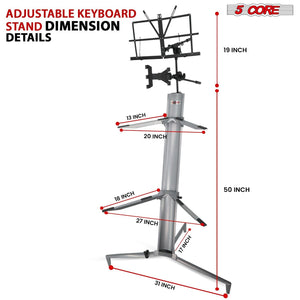 5Core Keyboard Stand Z Style Sturdy Adjustable Electric Piano Riser Holder + Whe