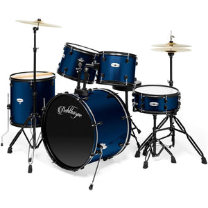 5-Piece Complete Full Size Adult Drum Set with Remo Batter Heads - Blue