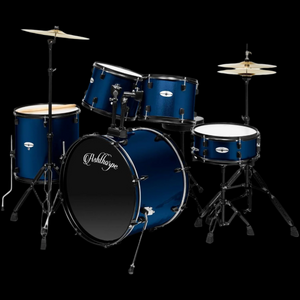 Ashthorpe 5-Piece Complete Full Size Drum Set W/ Remo Batter Heads (Blue)