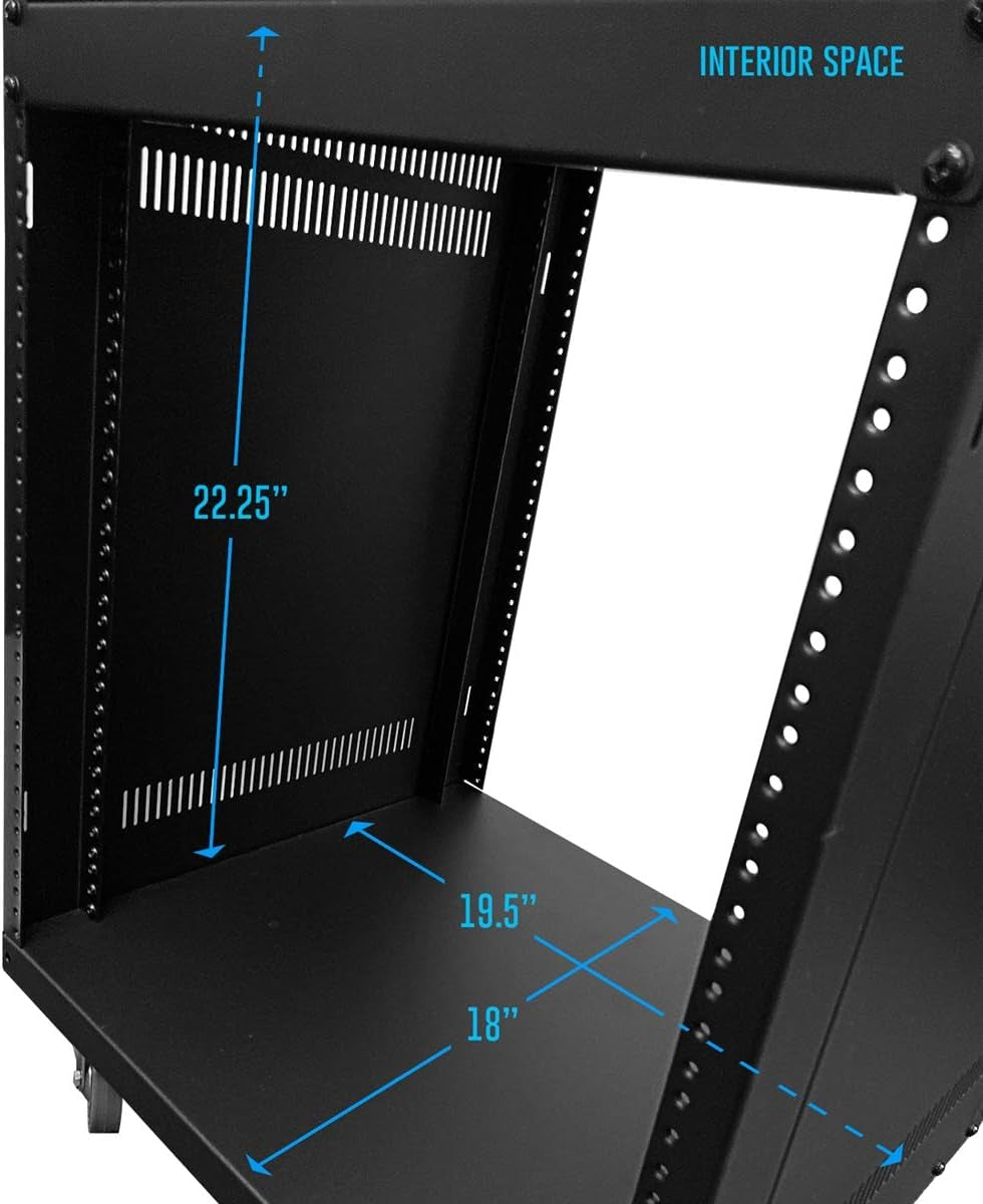 Axcessables 12U AV Rack Stand | 12 Space Component Rack Cabinet | Removable Side Panels for Open-Frame | 550Lb Capacity Four Post Network Server Case| 19-Inch Rack-Mountable Cabinet (RK12U)