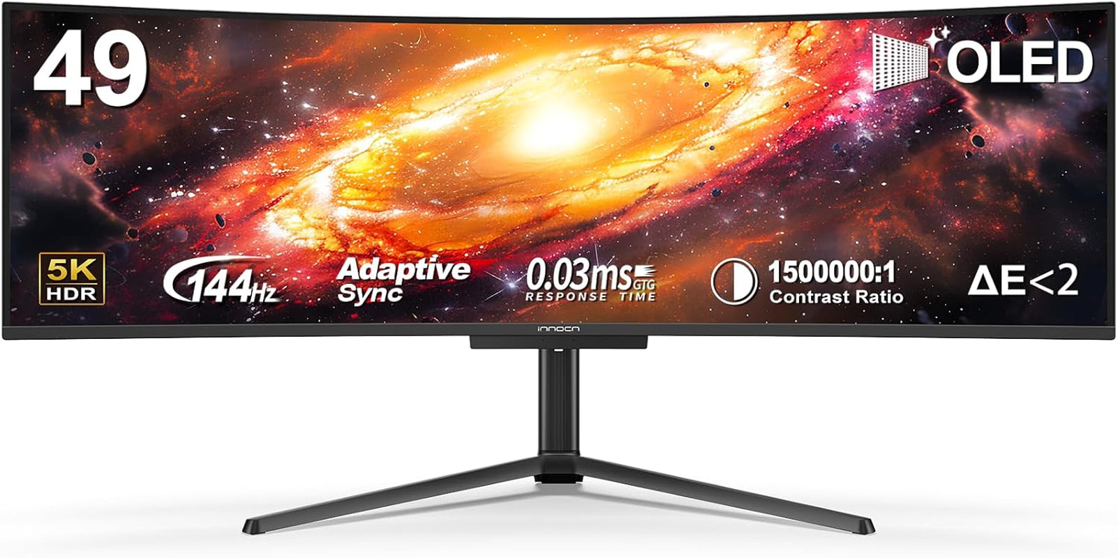 49" 49Q1S OLED Curved Gaming Monitor 5120 X 1440P 240Hz, 0.03Ms, USB Type C 90W, HDMI 2.1, Displayport, USB Hub, Surrounding Speakers, Adaptive-Sync, Height Adjustable Stand, Black