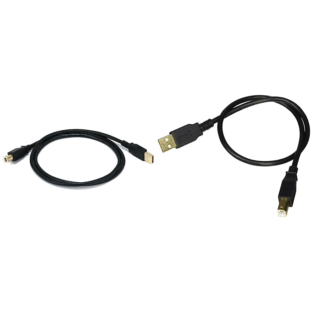 USB-A Male to USB-B Male 2.0 Cable - 28/24AWG, Shielded, Gold Plated, 15 Feet, Black