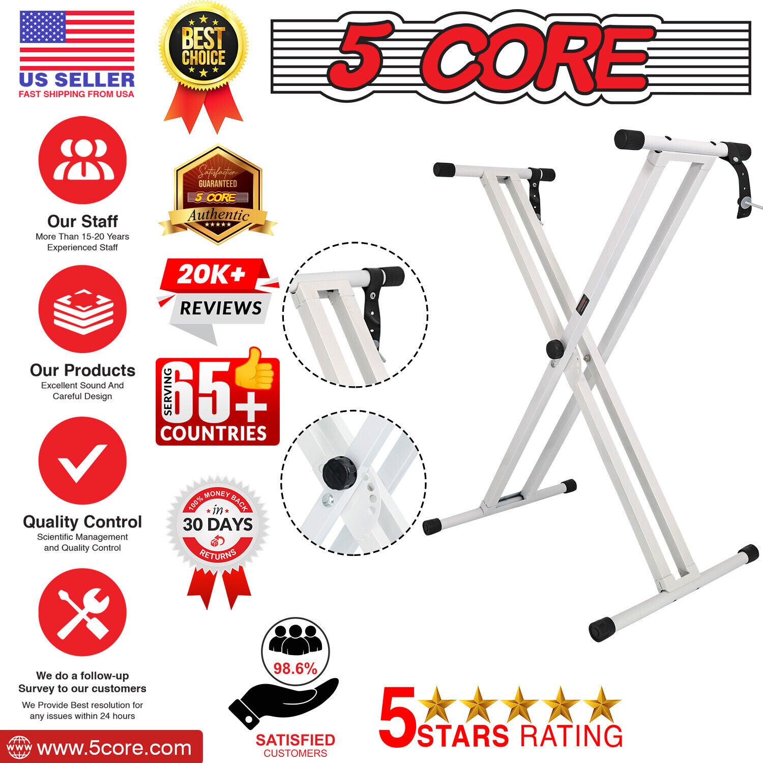 5Core Adjustable Keyboard Stand Electric Piano X Brace Stand Metal Dual Tuberack