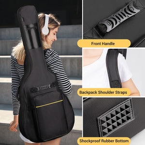 41 in Acoustic Guitar Bag 0.35 in Thick Padding Water Resistent Dual Adjustable Shoulder Strap Guitar Case Gig Bag with Back Hanger Loop, Black CY0152