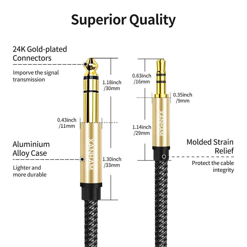 3.5mm to 1/4" Stereo Audio Cable 3.3 Ft