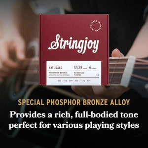 NB12NS Phosphor Bronze Acoustic Guitar Strings, 12-28 Nashville Tuning, Acoustic Guitar Strings for Clear Tones, Durable Light Guitar Strings, Naturals 6 String Set