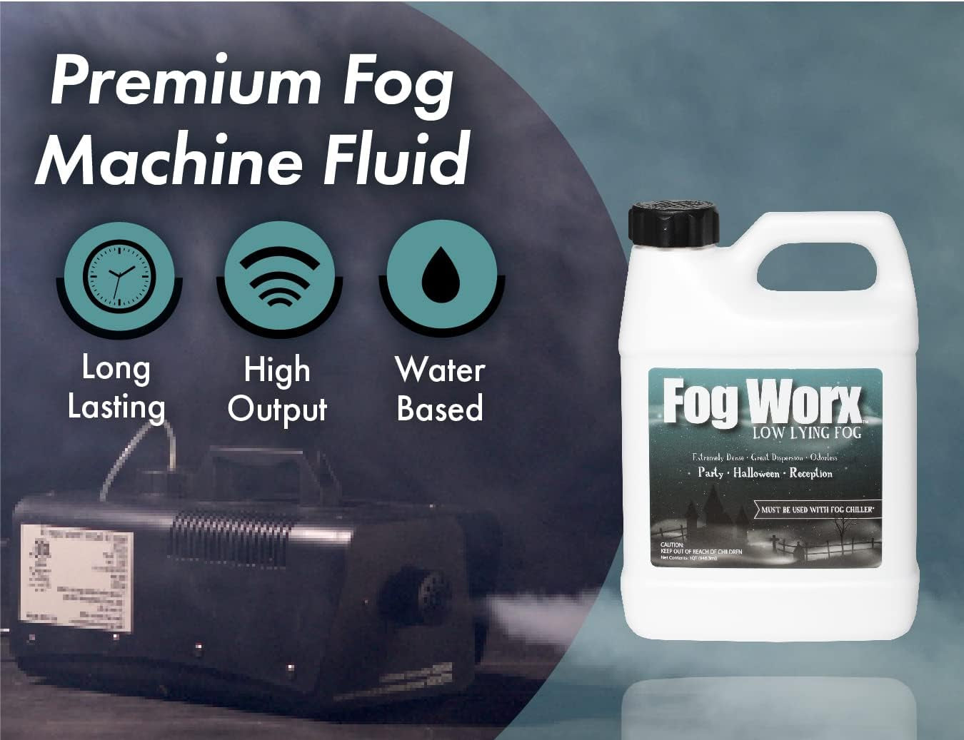 Fogworx Low Lying Fog Juice, Long Lasting Low Lying Indoor-Outdoor Fog, Designed Fog Chillers, Ground Foggers and Low Lying Fog Generators, 1 Quart