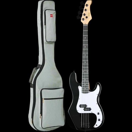 Electric Bass Guitar 4-String (Black/White) W/ Gig Bag