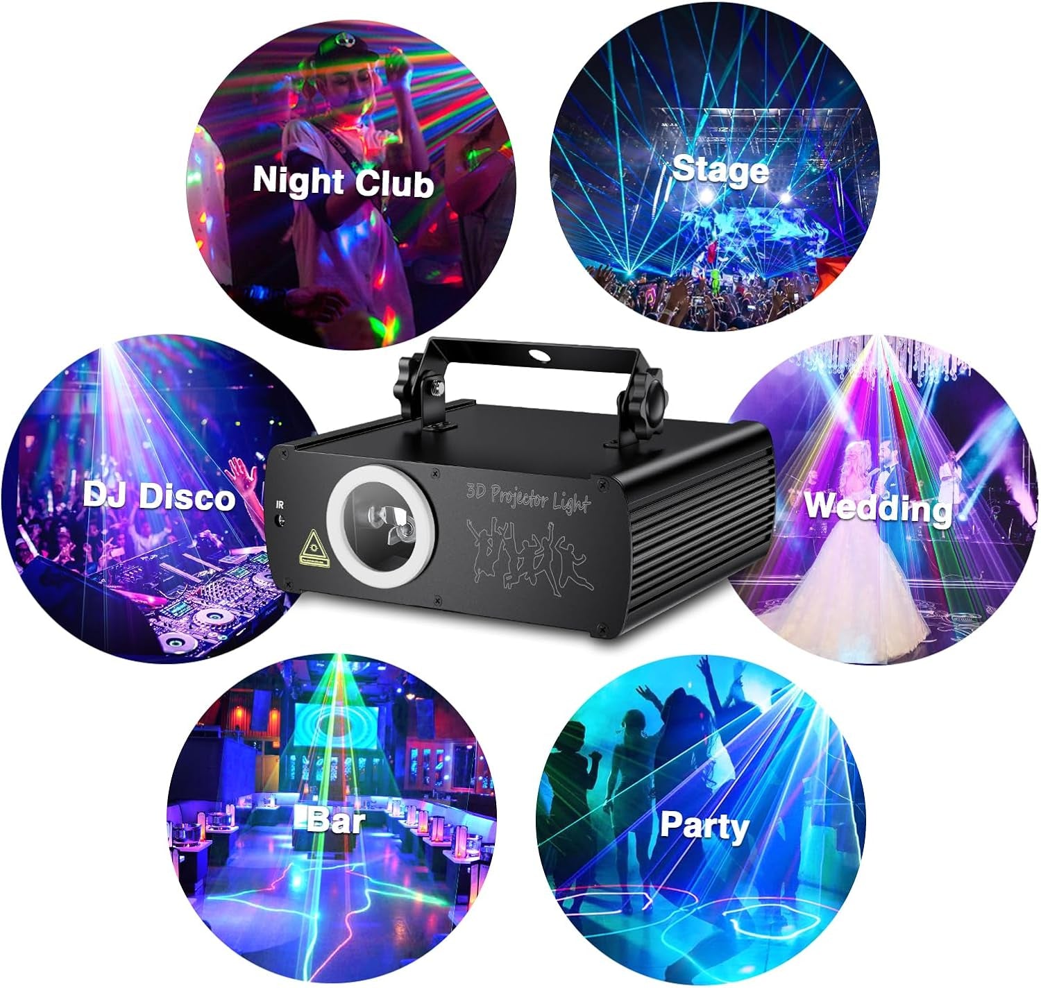 DJ Laser Party Lights, 3D Animation RGB Laser Stage Lighting, DMX512 Music Sound Activated Disco Projector Lights, Remote Control Beam Effect Scan Light for Bar Wedding Nightclub Live Show