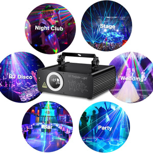 DJ Laser Party Lights, 3D Animation RGB Laser Stage Lighting, DMX512 Music Sound Activated Disco Projector Lights, Remote Control Beam Effect Scan Light for Bar Wedding Nightclub Live Show