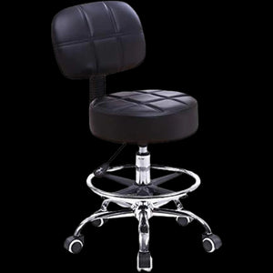 Swivel round Rolling Stool PU Leather with Adjustable Foot Rest Height Adjustable Task Work Drafting Chair with Back (Black)