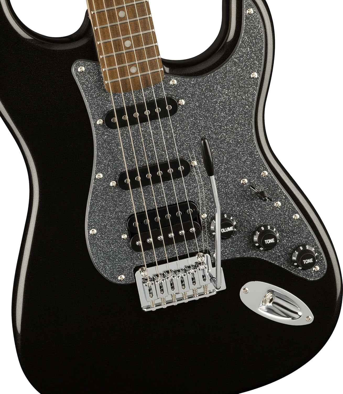 Fender Squier Stratocaster 6 String Electric HSS (Metallic Black) Bundle with Frontman 10G Amplifier, Gig Bag, Instrument Cable, Tuner, Strap, and Picks