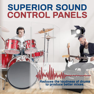 Drum Shield 5Ft W/Living Hinges, Comes W/ 5 Drum Panels & Living Hinges, Premium Clear Acrylic Panels, Drum Screen