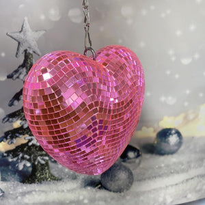 Mirror Disco Ball with Chain, Heart 8 Inch Pink Disco Ball Reflective Mirror Ball Hanging Ornament for Birthday Wedding Party Decor, Disco Ball Ornaments