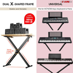 5Core Adjustable Keyboard Stand Electric Piano X Brace Stand Metal Dual Tuberack