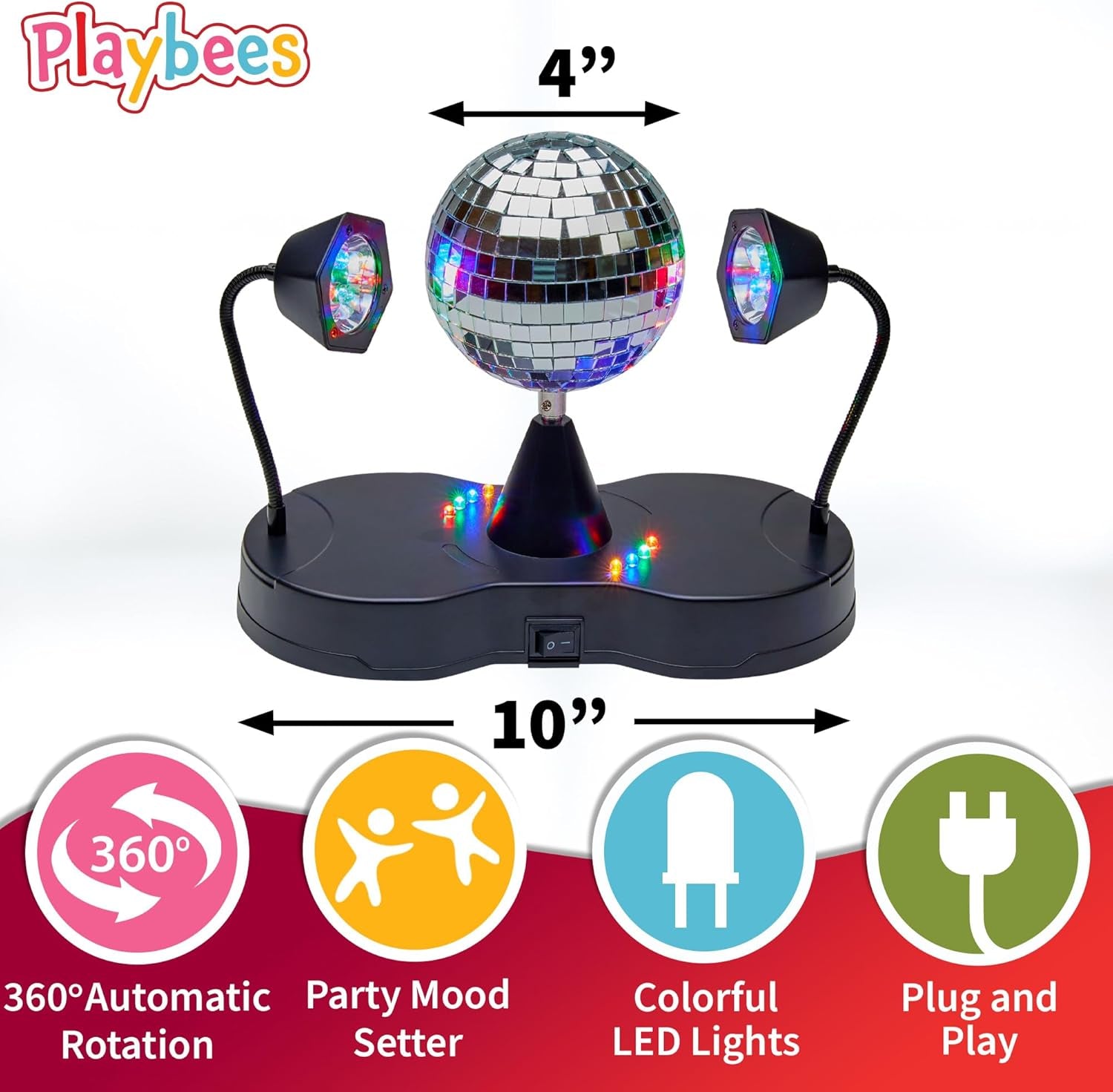 Rotating Disco Ball - LED Revolving Disco Ball with Movable Strobe Lights for Disco Party Decor, Mirror Lights Party, Mini Lava Lamp Alternative, 30 Second Dance Party