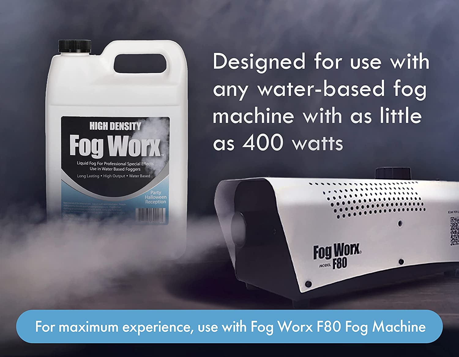 Fogworx Extreme High Density Fog Juice Gallon - Long Lasting, High Output, Odorless Water Based Fog Machine Fluid - for 400 Watt to 1500 Watt Machines