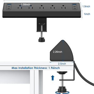 Desk Clamp Power Strip with 4 PD 20W USB-C Ports, 6 AC Outlets, 6 USB Ports, 40W Fast Charging Station, 6Ft Cord, Perfect for 1.96