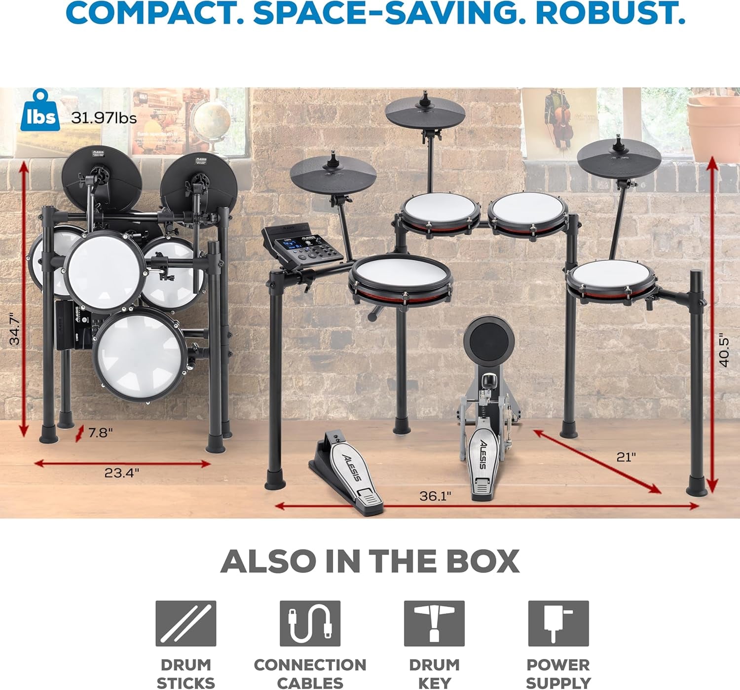 Nitro Max Kit Electric Drum Set with Quiet Mesh Pads, 10" Dual Zone Snare, Bluetooth, 440+ Authentic Sounds, Drumeo, USB MIDI, Kick Pedal