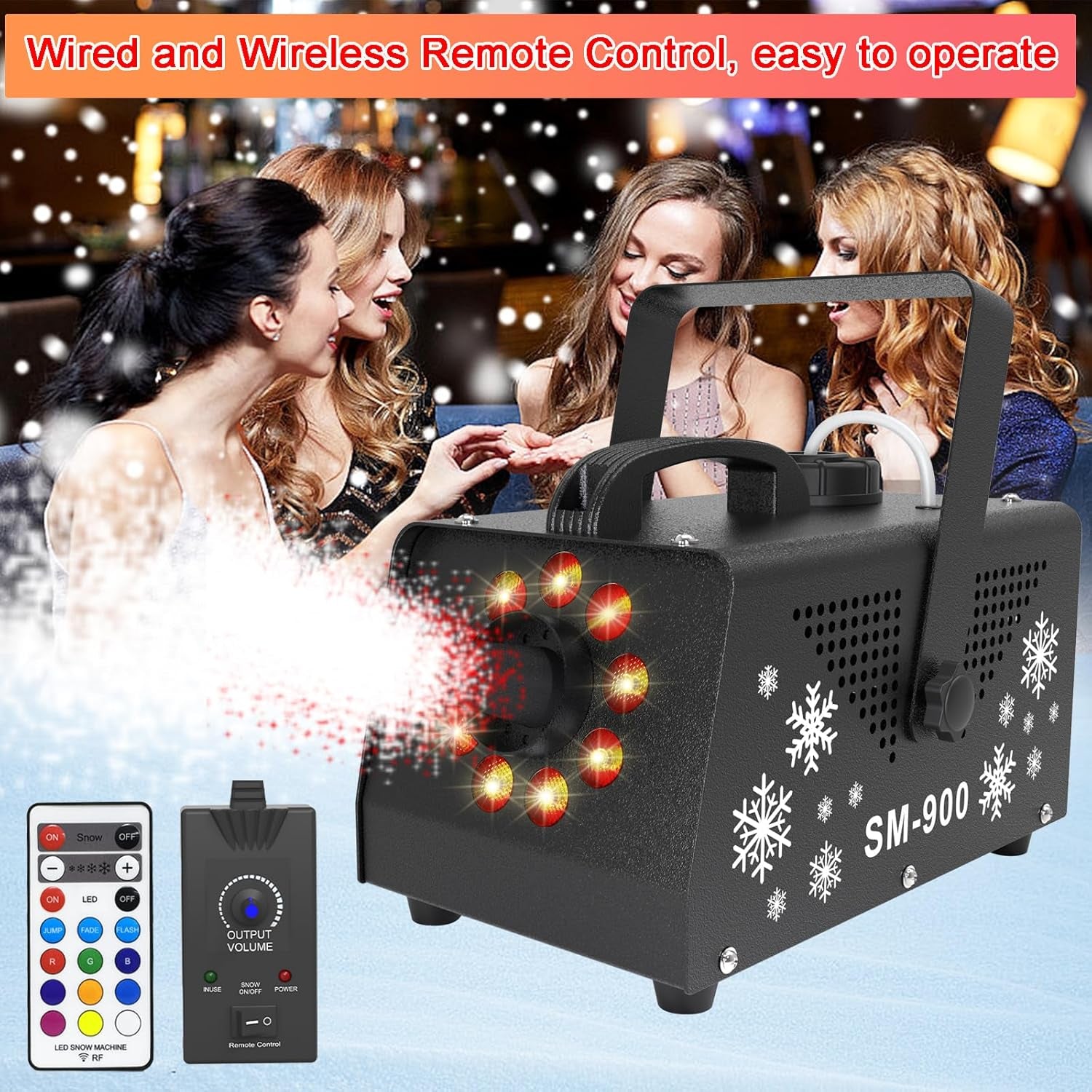 900W Snow Machine with 9 Lights Christmas Gift,High Output Fake Snow Machine with Remote,Snow Machine Indoor,Outdoor Snow Making Machine,Snow Maker Machine,Snowflake Machine Parade,Party