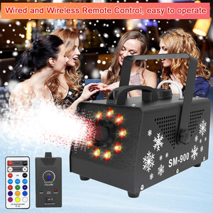 900W Snow Machine with 9 Lights Christmas Gift,High Output Fake Snow Machine with Remote,Snow Machine Indoor,Outdoor Snow Making Machine,Snow Maker Machine,Snowflake Machine Parade,Party